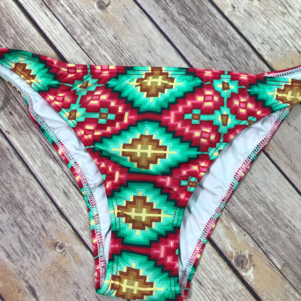 Aztek Print Patterned String Bikini Bottom - Picture 6 of 8